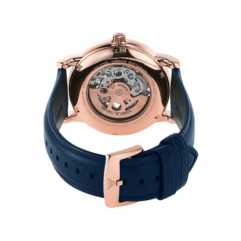 Emporio Armani Automatic Skeleton Blue Dial Men's Watch- AR60050